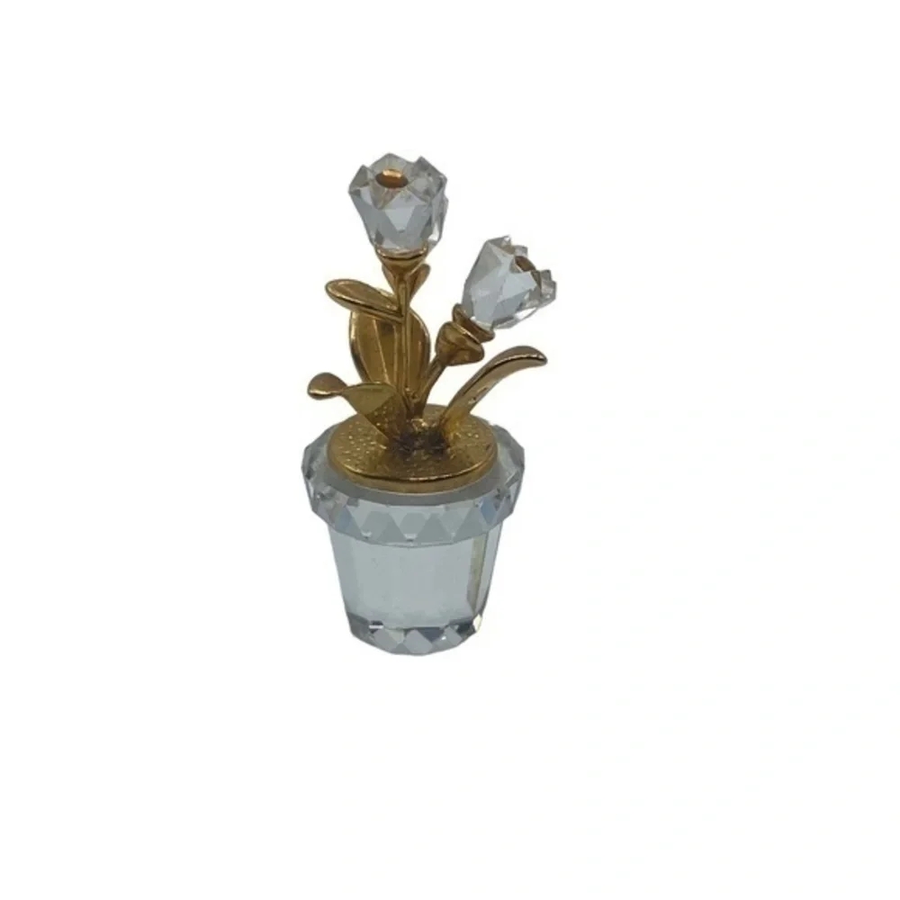 Swarovski Crystal Gold Tone Miniature Flower Pot Figurine